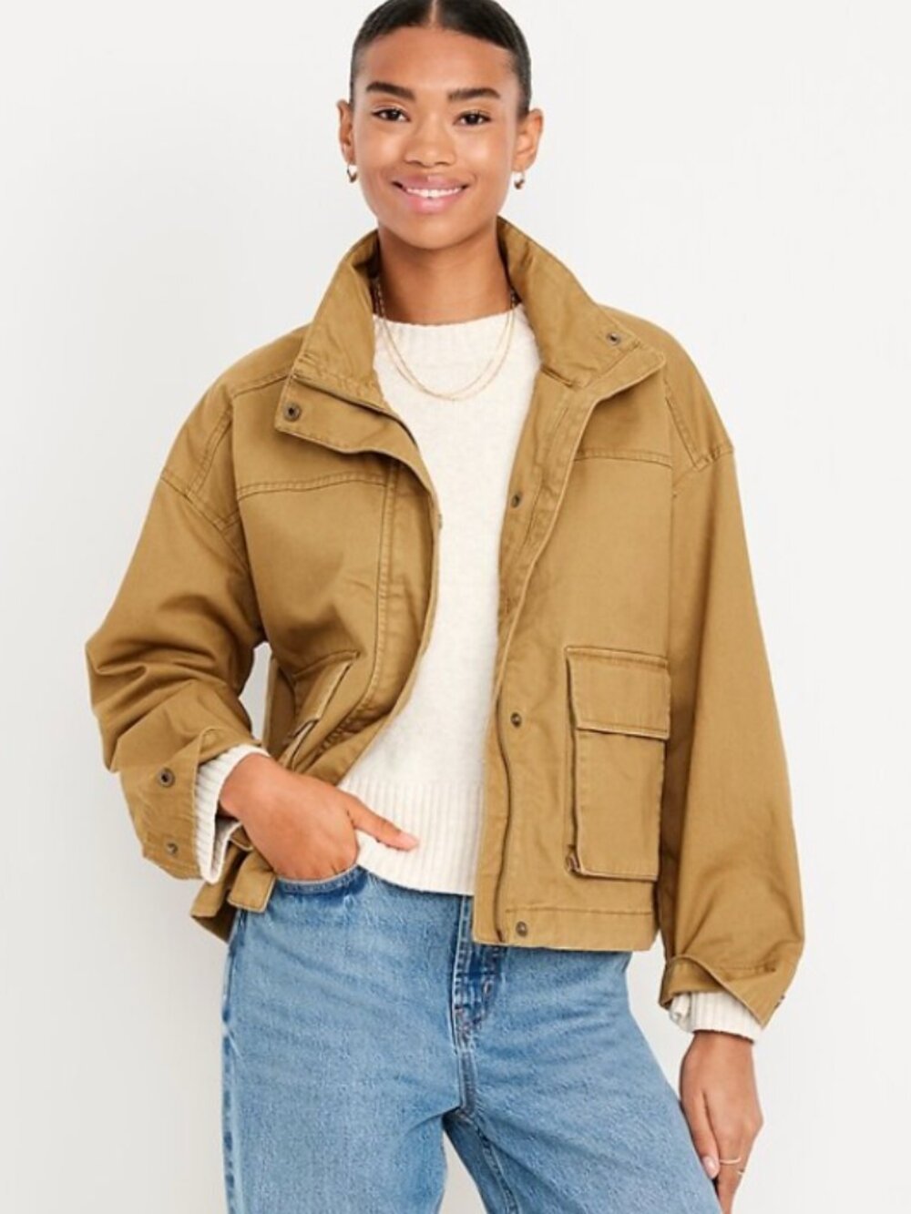 Khaki Tan Utility Bomber Jacket